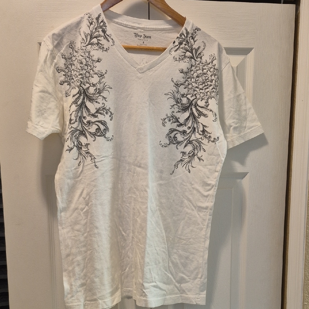 White Graphic V-Neck T-Shirt